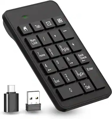 Core Tech - Wireless 23-Key Numeric Keypad with USB & Type-C Adapter – Portable Number Pad for Laptop, PC, Notebook & Surface Pro