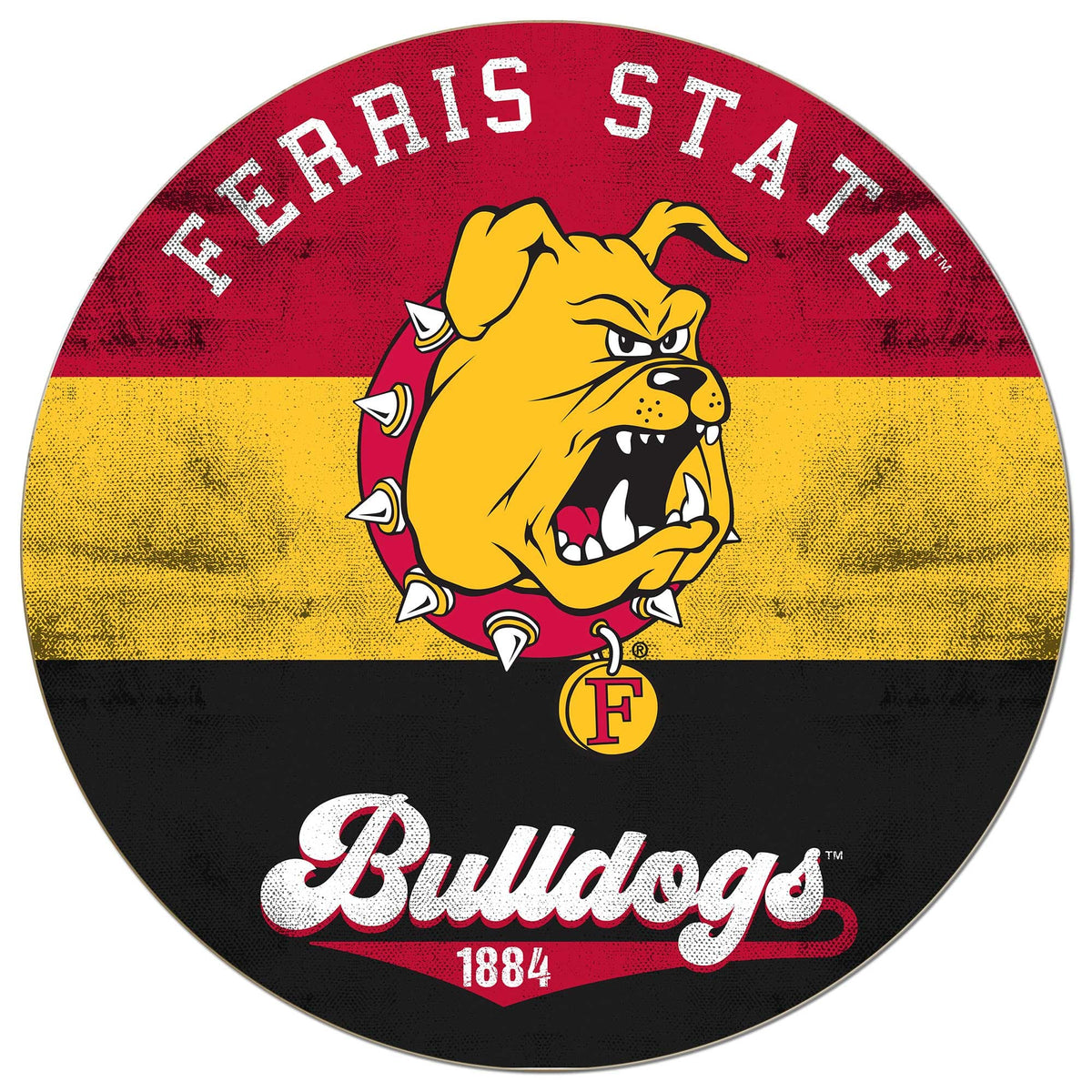 Jardine - Ferris State Bulldogs 20'' x 20'' Retro Logo Circle Sign - Red