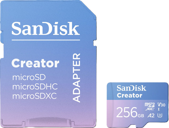 SanDisk Creator  
microSD  
microSDHC  
microSDXC  

SanDisk Creator  
256 GB  
V30  
A2  
I  
U3