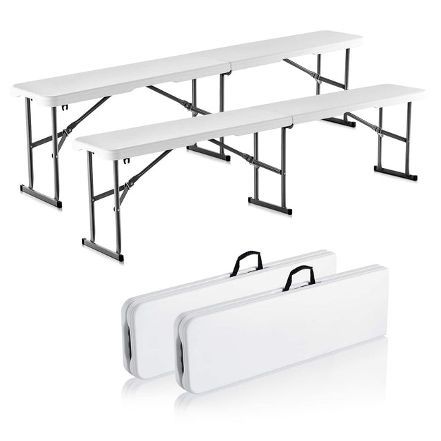 Front. VEVOR - Plastic Folding Bench, 6 ft Portable Bench for Indoor/Outdoor Picnic Party Patio Camping Dining - White.