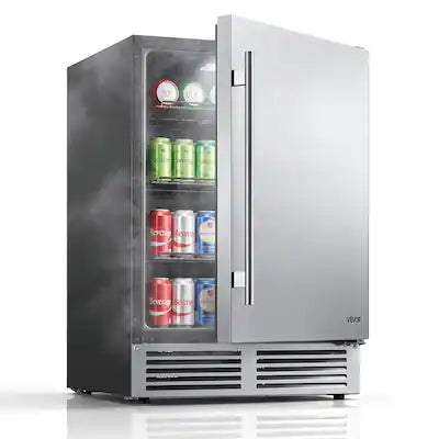 VEVOR - Outdoor Beverage Refrigerator, 24 Inch Undercounter Drink Fridge, 304 Stainless Steel Door, 5.0 Cu. Ft, Hold 180 Cans