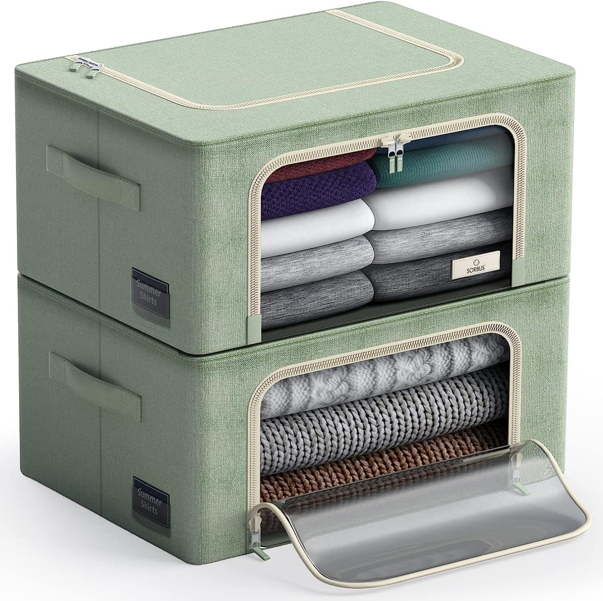 Sorbus - Storage Bins with Metal Frame, Stackable & Foldable Clothes Organizer Bags, Fabric Storage Containers - Teal