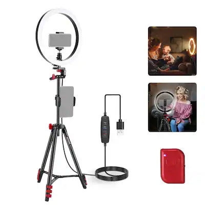 Neewer - 10" Selfie Ring Light with 2 Phone Holders & Tripod, Dimmable