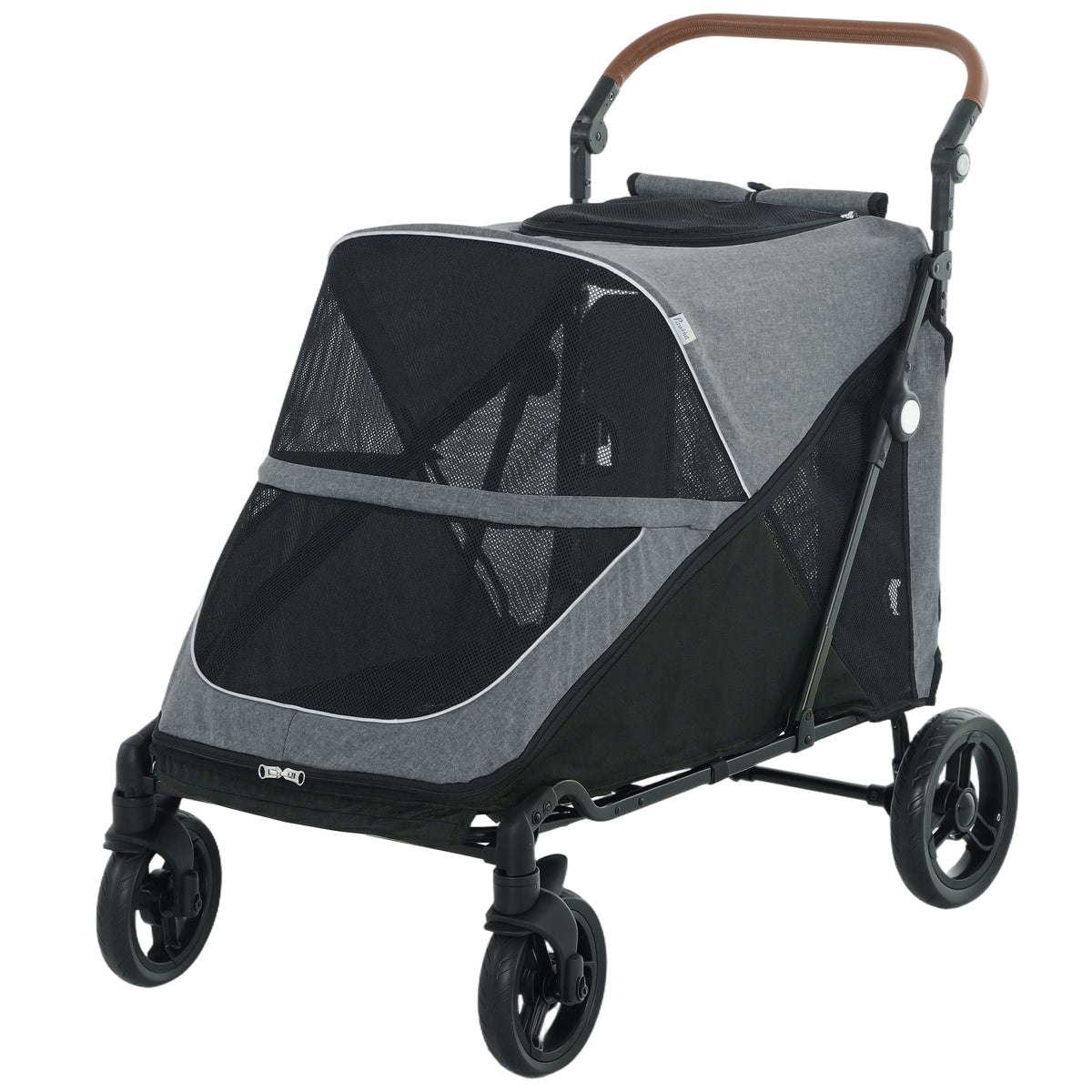 Pawhut - Stroller for Large Dogs Up to 66 LBS with All-Terrain Spring Suspension - Gray