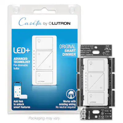 Lutron - Caseta Smart Dimmer Switch, 150W LED/600W Incandescent, for Wall and Ceiling Lights