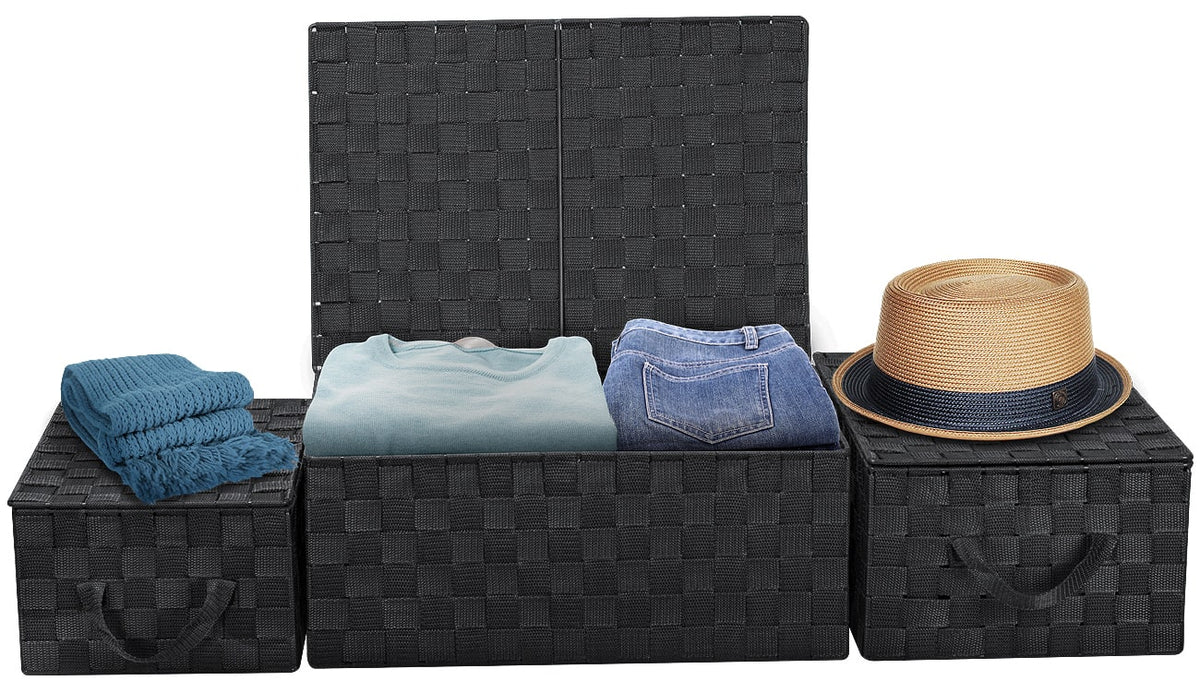 Sorbus - Set of 3 Storage Baskets for Organizing with Lid, Mesh, Linen, Organizer Storage Baskets for Shelves - Black