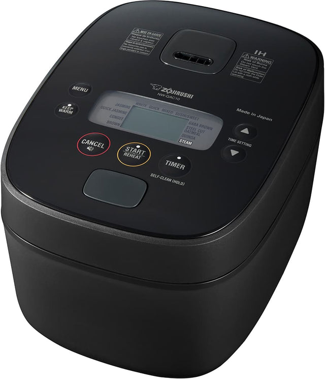 A Zojirushi QAC10 Jasmine White Rice Cooker with a timer and various settings.