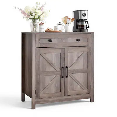 VEVOR - Coffee Bar Cabinet, Farmhouse Coffee Bar Table with Drawer, Buffet Stand Cabinet with 2 Barn Doors, Sideboard Buffet