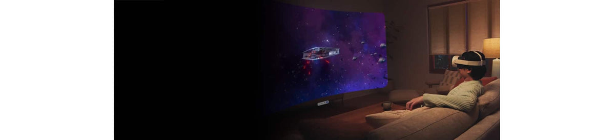 Person watching movie on virtual reality headset