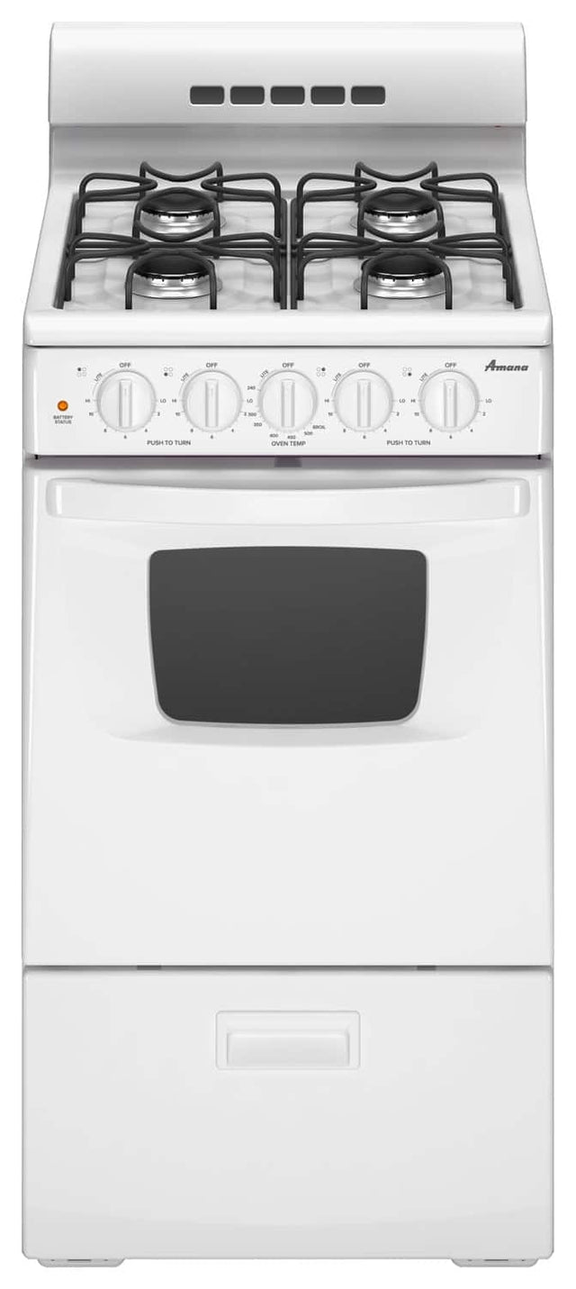 Front. Amana - 20" 2.6 Cu. Ft.  Freestanding Gas Range - White.