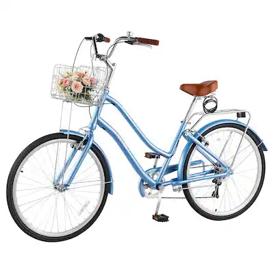 VEVOR - Women Bike, 26 in Beach Cruiser Bike, 7-Speed Adult City Bicycle with Aluminum Alloy Frame, 330 lbs Capacity, Basket