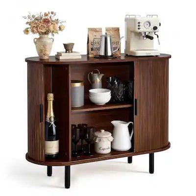 VEVOR - Coffee Bar Cabinet, Mid Century Fluted Coffee Bar Table, Buffet Stand Cabinet with 2 Sliding Doors