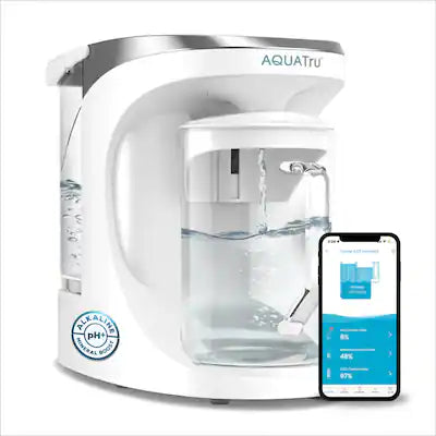 AquaTru - Carafe Smart Alkaline Countertop Water Purifier App-Connected 4-Stage Reverse Osmosis System with Glass Carafe