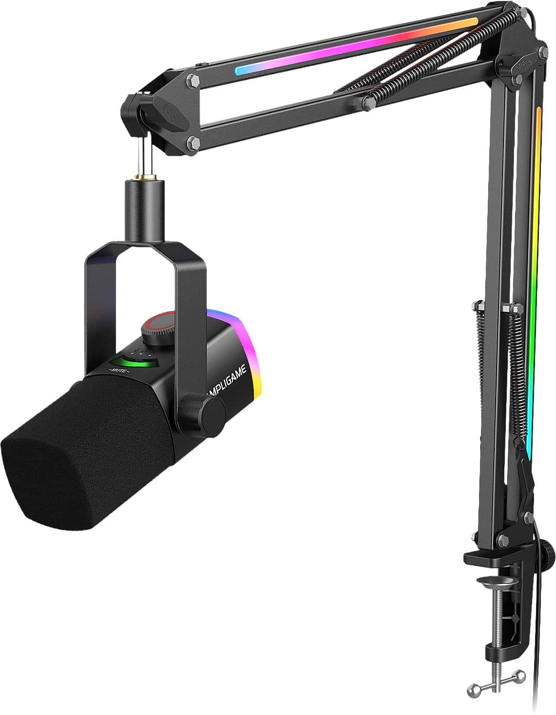 FIFINE - XLR/USB Gaming Dynamic Microphone with RGB Boom Arm Stand for Podcast Recording, Compatible with PC/PS4/PS5 - Black