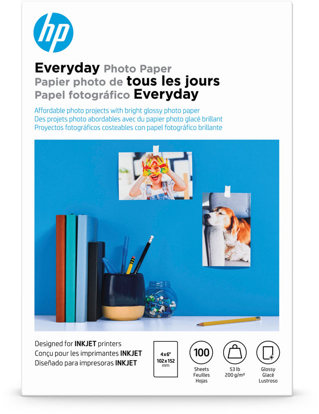 Front. HP - Everyday Glossy 4" x 6" Photo Paper - 100 Count - White.