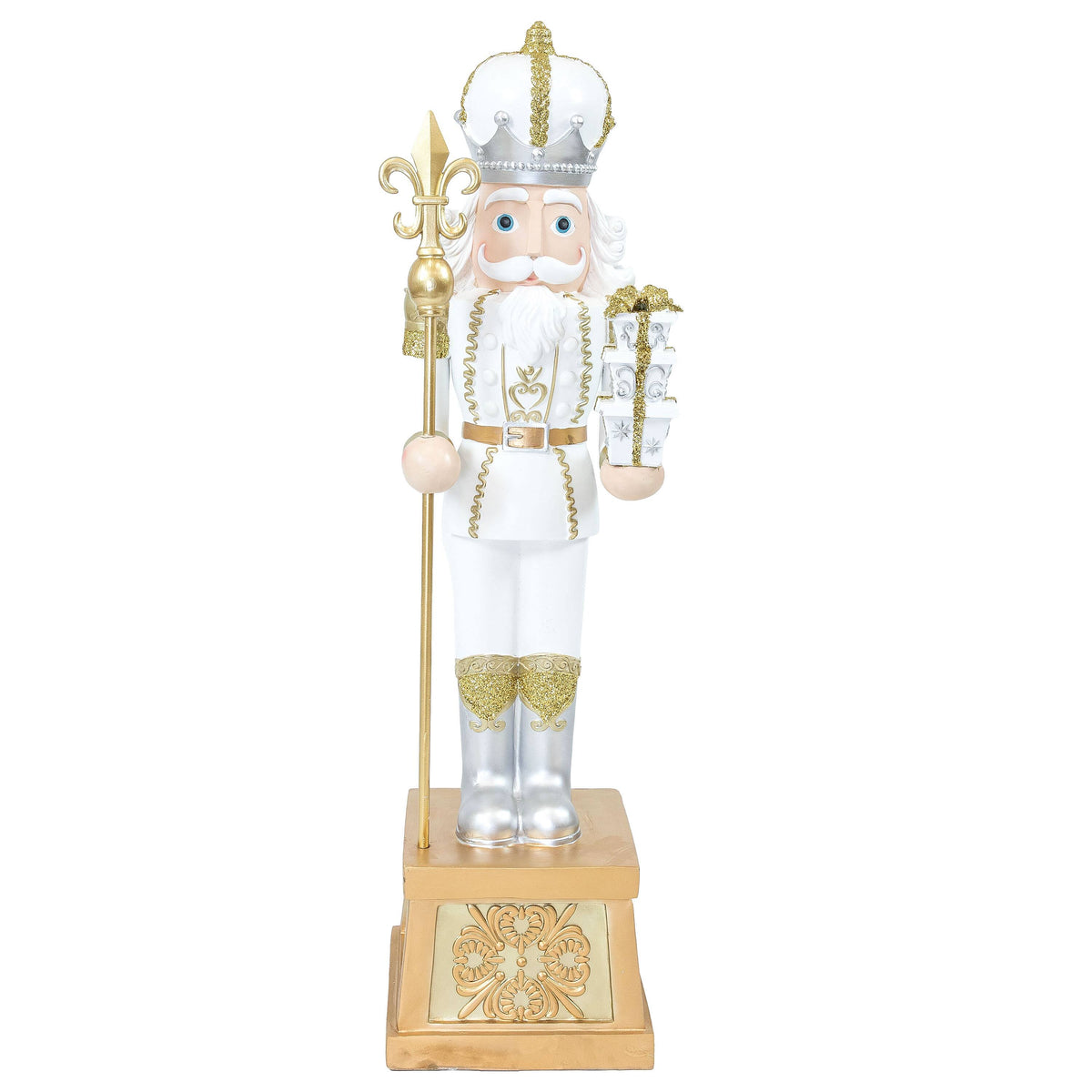 Sunnydaze - Pierre the Fleur-de-Lis Christmas Nutcracker Statue - 47" H - White