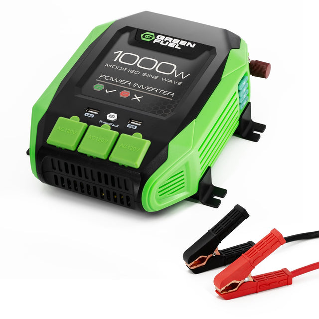 GREEN FUEL  
1000W  
MODIFIED SINE WAVE  
POWER INVERTER  

USB  
Power/Fault  
USB  

AC120V  
AC120V  
AC120V