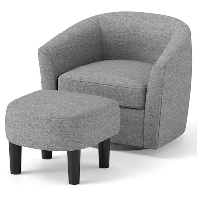 Costway - Swivel Curved Backrest Barrel Chair with Ottoman Footrest and Armrests