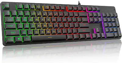REDRAGON - K521 Upgrade Rainbow LED Gaming Keyboard, 104-Key Wired Mechanical Feeling, Multimedia, One-Touch Backlit, Anti-Ghosting