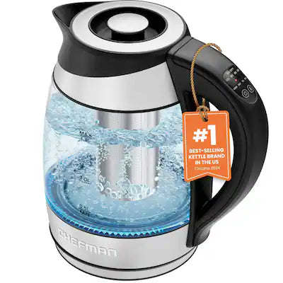 Chefman - 1.8L Electric Glass Kettle w/ Temperature Control, Removable Tea Infuser