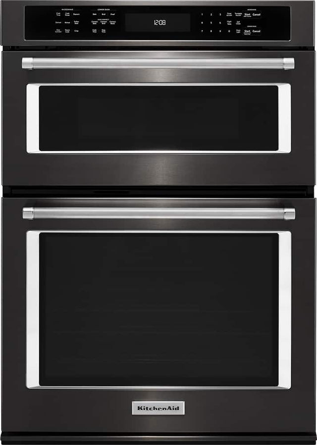 Front. KitchenAid - 30" Single Electric Convection Wall Oven with Built-In Microwave - Black Stainless Steel.