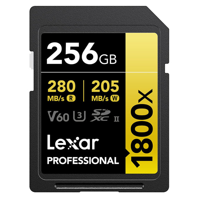 256 GB  
280 MB/s R  
205 MB/s W  
V60  
1800x  
Lexar Professional