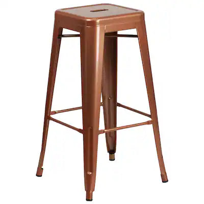 Emma + Oliver - Commercial Grade 30"H Backless Metal Indoor-Outdoor Barstool with Square Seat