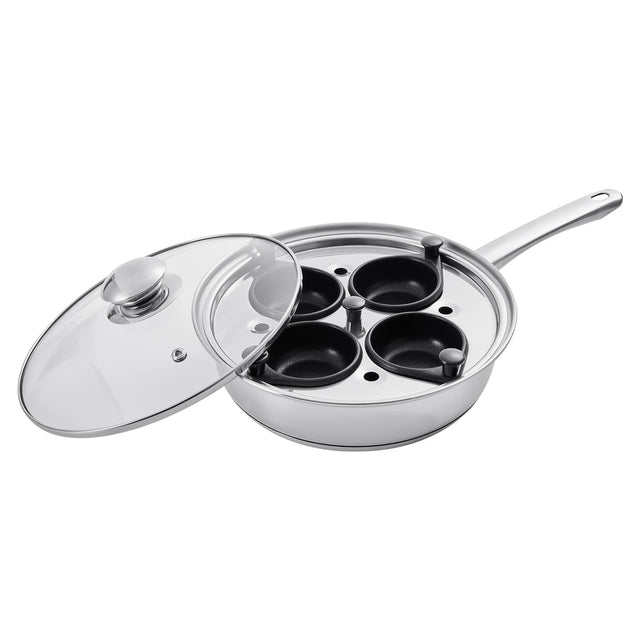 Front. VEVOR - Egg Poacher Pan, 4-Cup Poached Egg Maker, Stainless Steel Poaching Pan and Frying Skillet, with 4 Nonsitck Detachable - Silver.