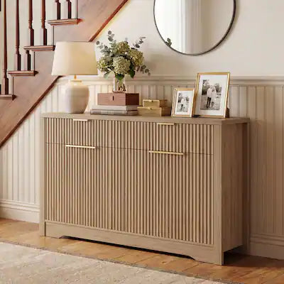 Aheaplus - 55.1'' Fluted Buffet Cabinet with Drawers, Modern Sideboard Credenza with Adjustable Shelves