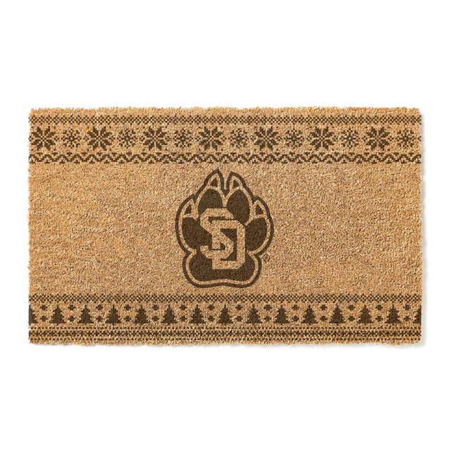 Front. Jardine - South Dakota Coyotes 18" x 30" Holiday Coir Doormat - Brown.