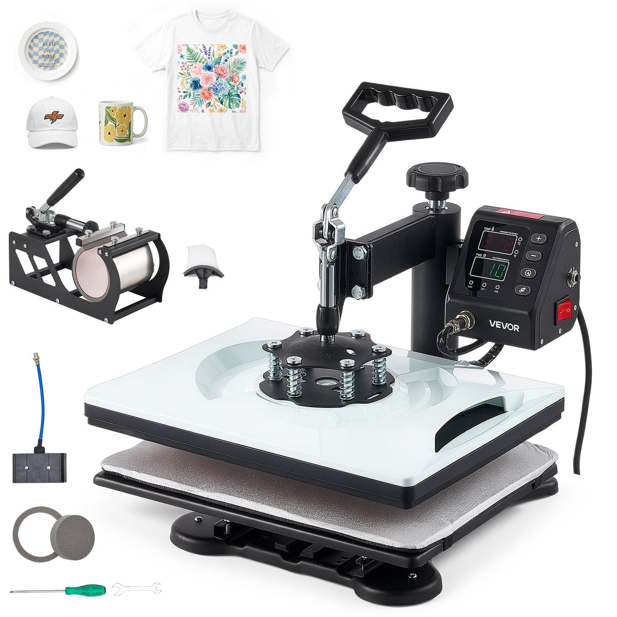 VEVOR - Heat Press Machine 12 x 15 in 5-in-1 Combo Sublimation Press Machine, Heat Up Fast and Even, Digital Precise Time - Black;White