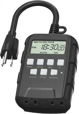 BN-LINK - 7-Day Outdoor Heavy Duty Digital Programmable Timer, Dual Outlet, Weatherproof, 125VAC 60Hz, 1875W, ETL Listed