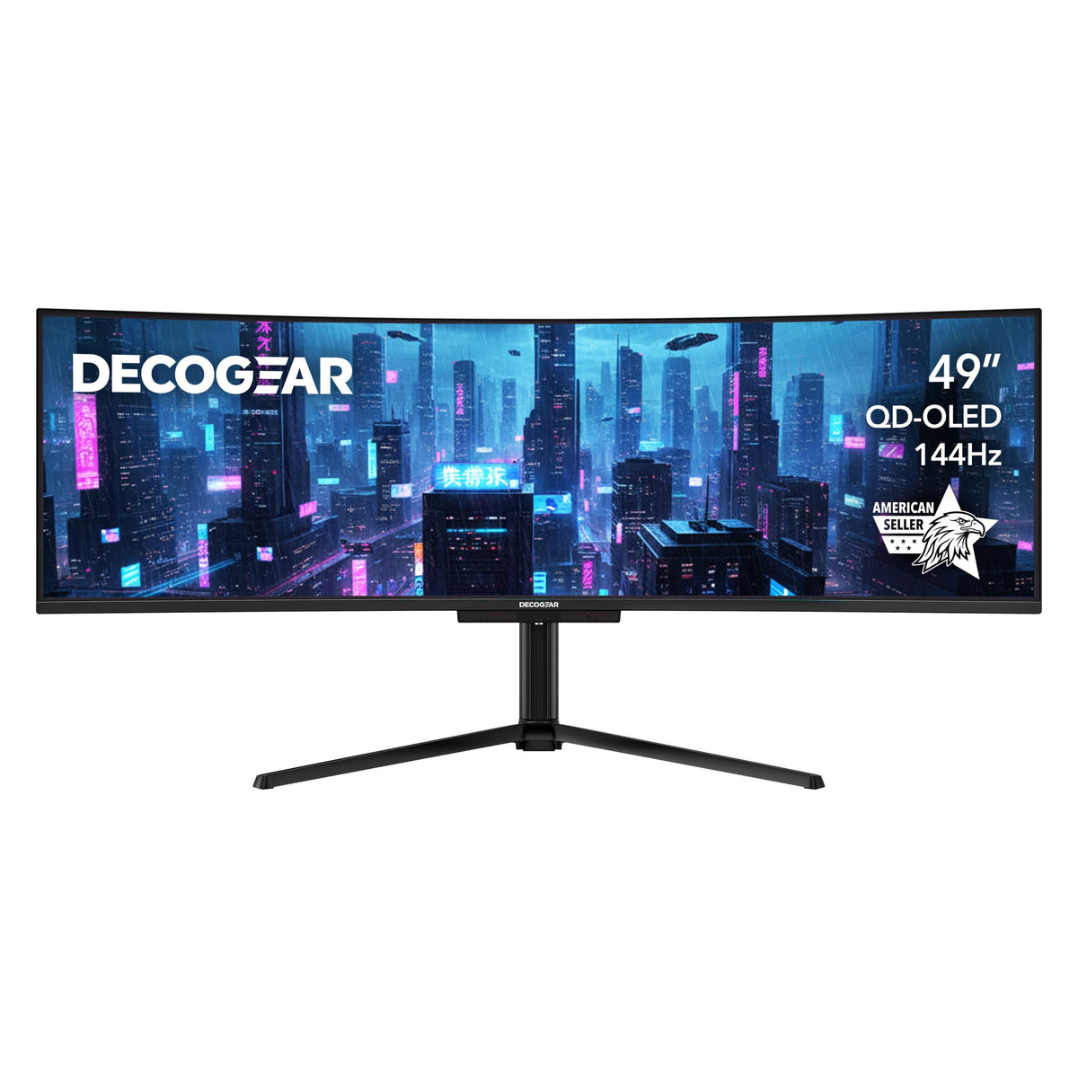 Deco Gear - 49" Super Ultrawide QD-OLED DQHD Monitor 5120x1440 144Hz USB-C 90W KVM HDMI DP Adaptive-Sync Adjustable - Black