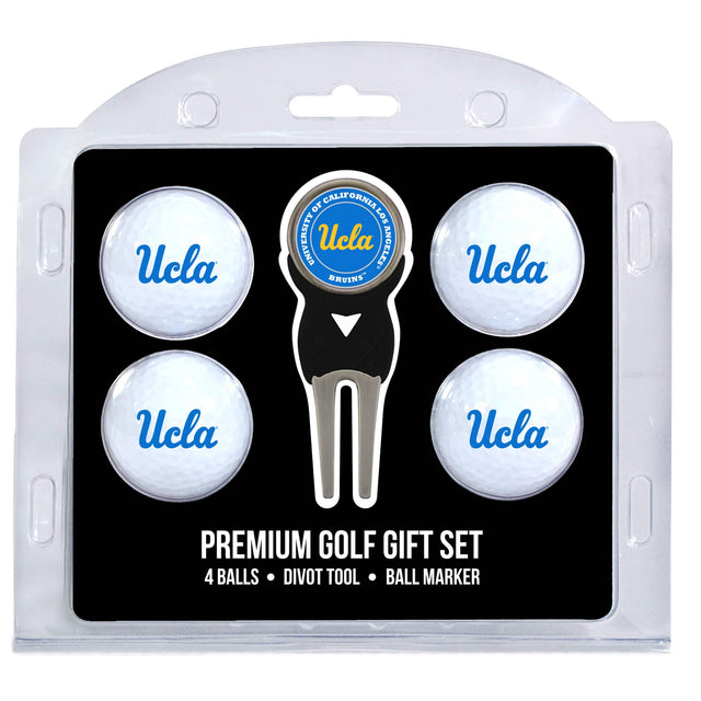 UCLA  
UNIVERSITY OF CALIFORNIA LOS ANGELES  
BRUINS  

PREMIUM GOLF GIFT SET  
4 BALLS • DIVOT TOOL • BALL MARKER