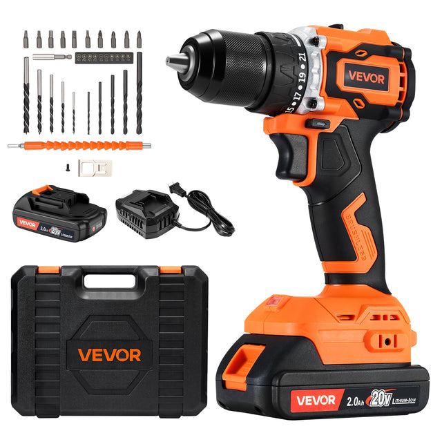 VEVOR 2.0Ah 20V Lithium-Ion Brushless Cordless Drill Set

- 1 - 21
- 19
- 17
- 15
- 17
- 15
- VEVOR
- 2.0m
- 20v
- e
- m1
- t
- my
- BRUSHLESS
- ESS
- VEVOR
- 2.0Ah
- 20v
- ITHUM-JON