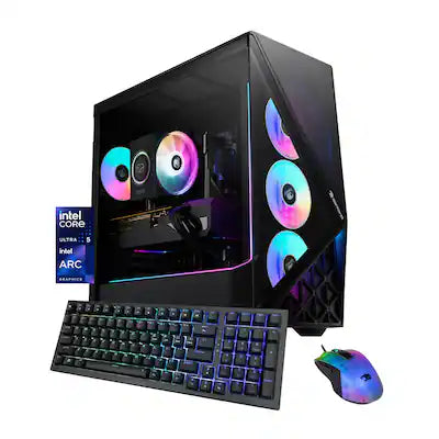 iBUYPOWER - Slate Gaming Desktop PC Intel Core Ultra 5 225F 2025 INTEL Arc B570 10GB 16GB DDR5 RGB 1TB NVMe SSD Storage