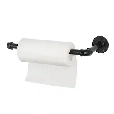 Oumilen - Industrial Cast Iron Wall Mount Paper Towel Holder, Matte Black Pipe Kitchen Roll Paper Dispenser