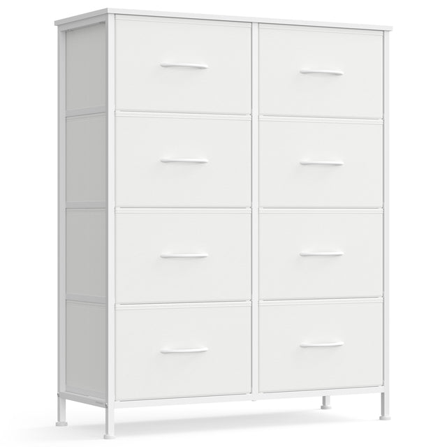 Front. Songmics Home - Dresser for Bedroom, Chest of Drawers, Steel, MDF, 8 Non-Woven Fabric Drawers, Storage Organizer Unit, Closet, Entryway - Cloud White and Snow White.