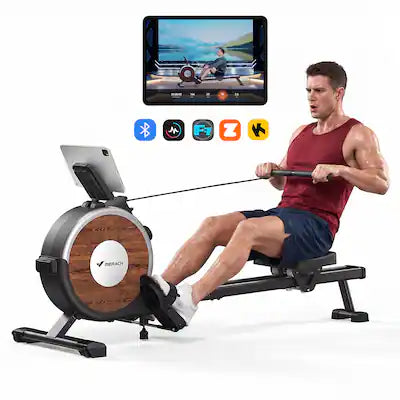 MERACH - Magnetic Rowing Machine 350lbs Weight Capacity, 16 Levels of Quiet Resistance, Bluetooth Rower for Home Workout