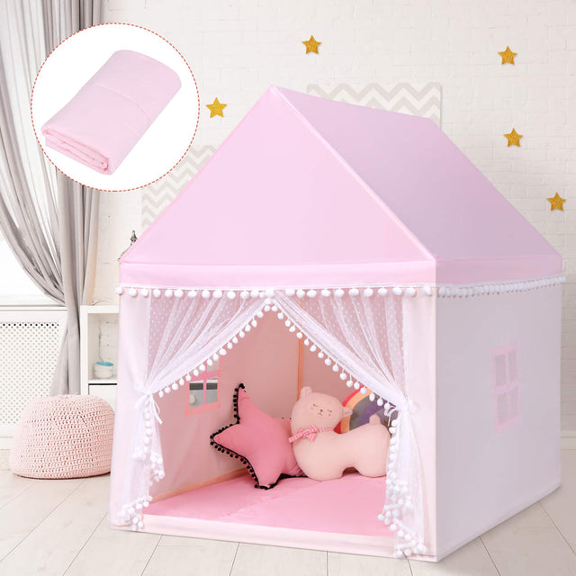 Front. Costway - Costway Kids Play Tent Large Playhouse Children Play Castle Fairy Tent Gift w/ Mat - Pink.