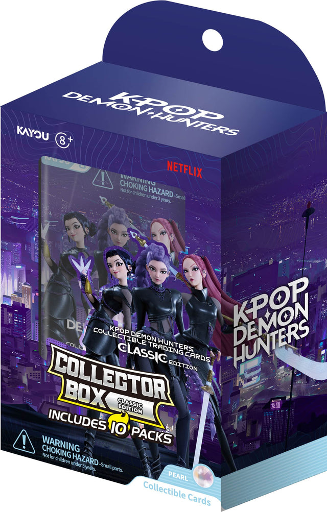 - POP KAYOU 8+! NETFLIX CHOKING WARNING Not for HAZARD children under 3 years.  
- Smal 3 years.  
- DE COLL COLLECTIBLE K CLASSIC DEMON HUNTERS DEMON CARDS EDITION COLLECTOR BOX CLASSIC EDITION INCLUDES IO!  
- WARNING PACKS CHOKING Not for children under HAZARD 3 Small years. parts.  
- PEARL Collectible Cards