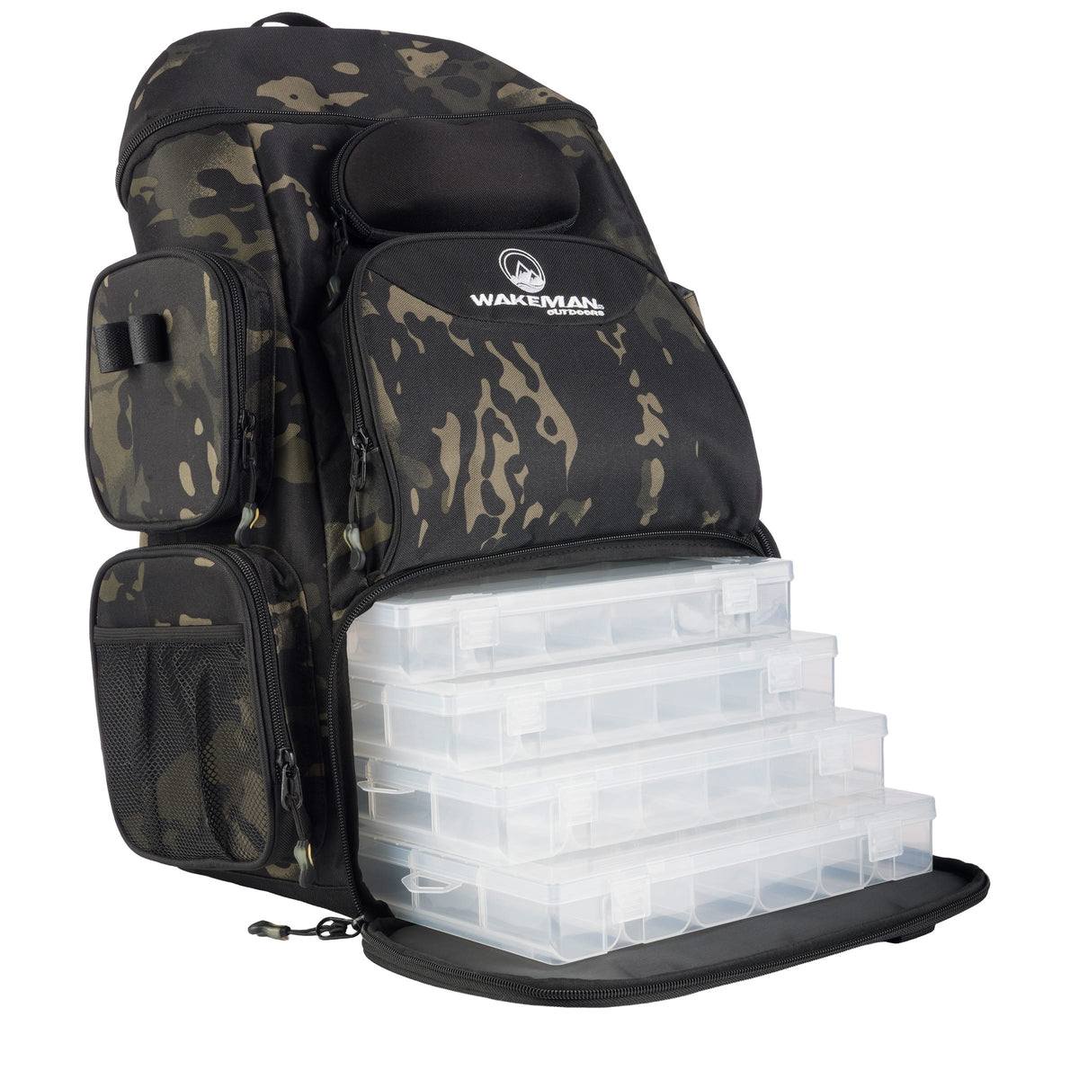 Wakeman Outdoors - Fishing Backpack Tactical Backpack Tackle Bag for Fishing Gear, Camo Black - Camouflage