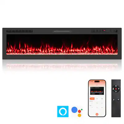 Costway - 68" Smart WiFi Electric Fireplace, Work with Alexa & Google Assistant, 12H Timer