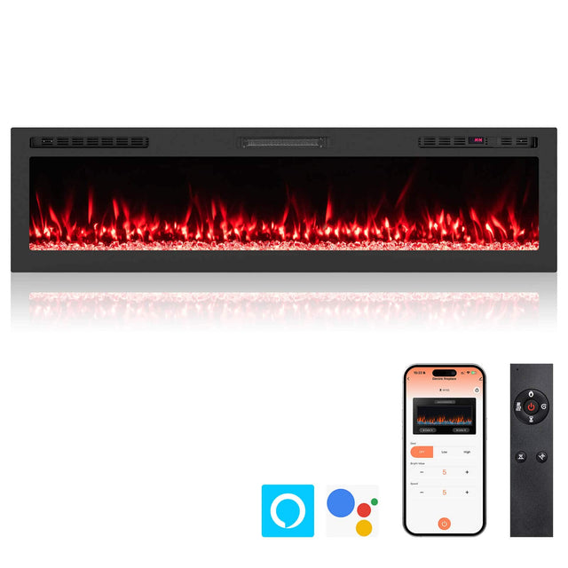 Front. Costway - Costway 68" Smart WiFi Electric Fireplace, Work with Alexa & Google Assistant, 12H Timer - Black.