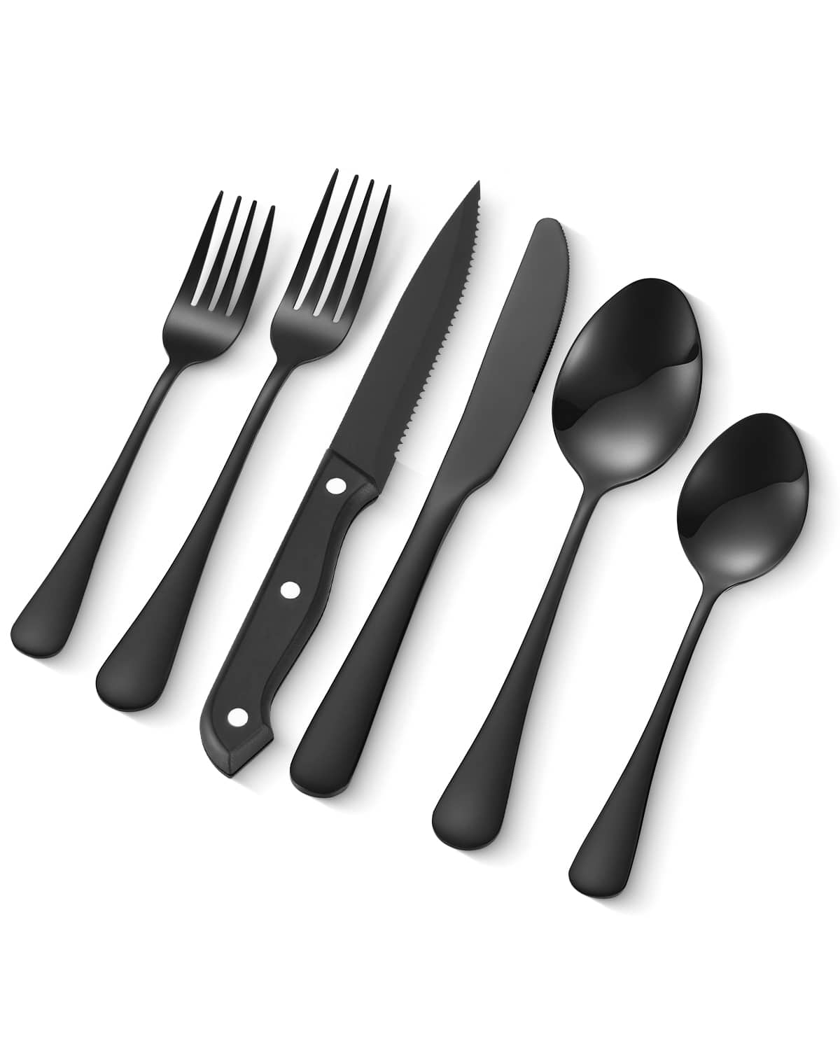 VEVOR - 48-Piece Silverware Set with Steak Knives, Food-Grade Stainless Steel Flatware Utensils for 8 - Black