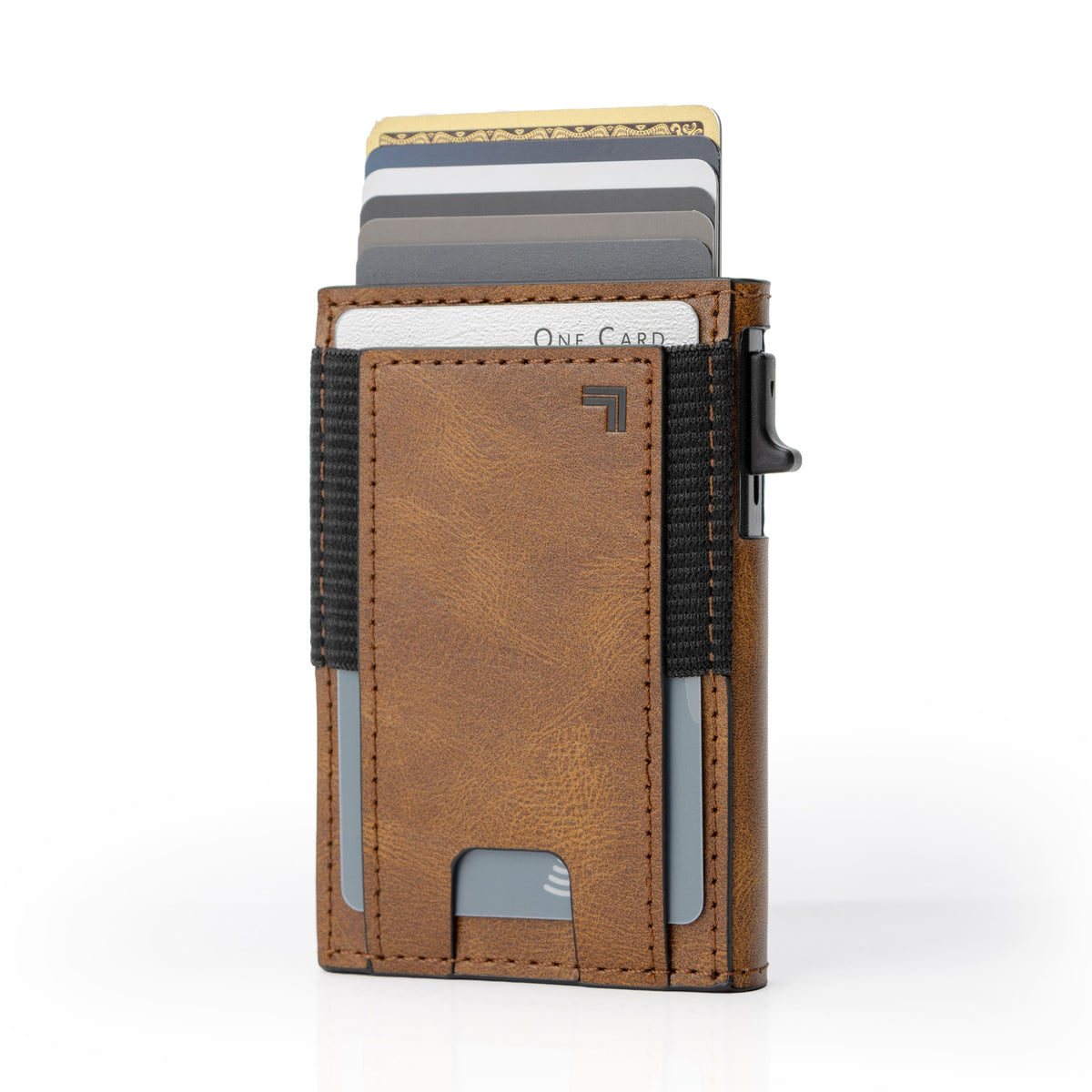 Sharper Image - Slim Leather Wallet for Men w/ Pop-Up Card, RFID Blocking & Elastic Band, Fits 6 Cards, 2 Pockets - Brown