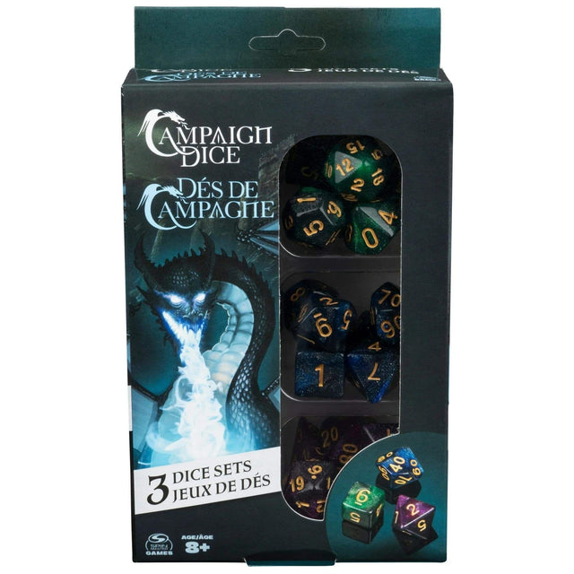 Campaign Dice  
Dés de Campagne  

3 Dice Sets  
3 Jeux de Dés  

Age: 8+  

Games