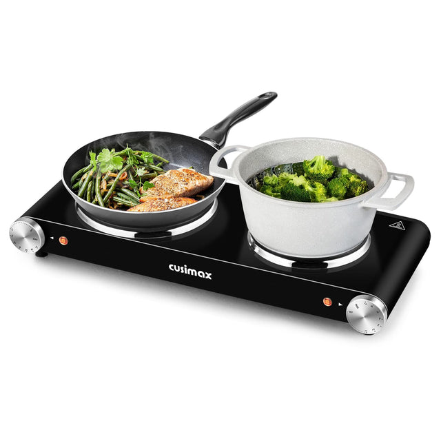 Front. Cusimax - Back to School Double Burner Electric Hot Plate 1800W, Portable Countertop Cooktop for Apartment, Dorm & RV - Black.