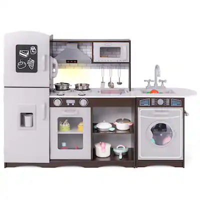 Costway - Kids Kitchen Playset with Realistic Lights & Sounds Ice Maker Stoves Sink Oven