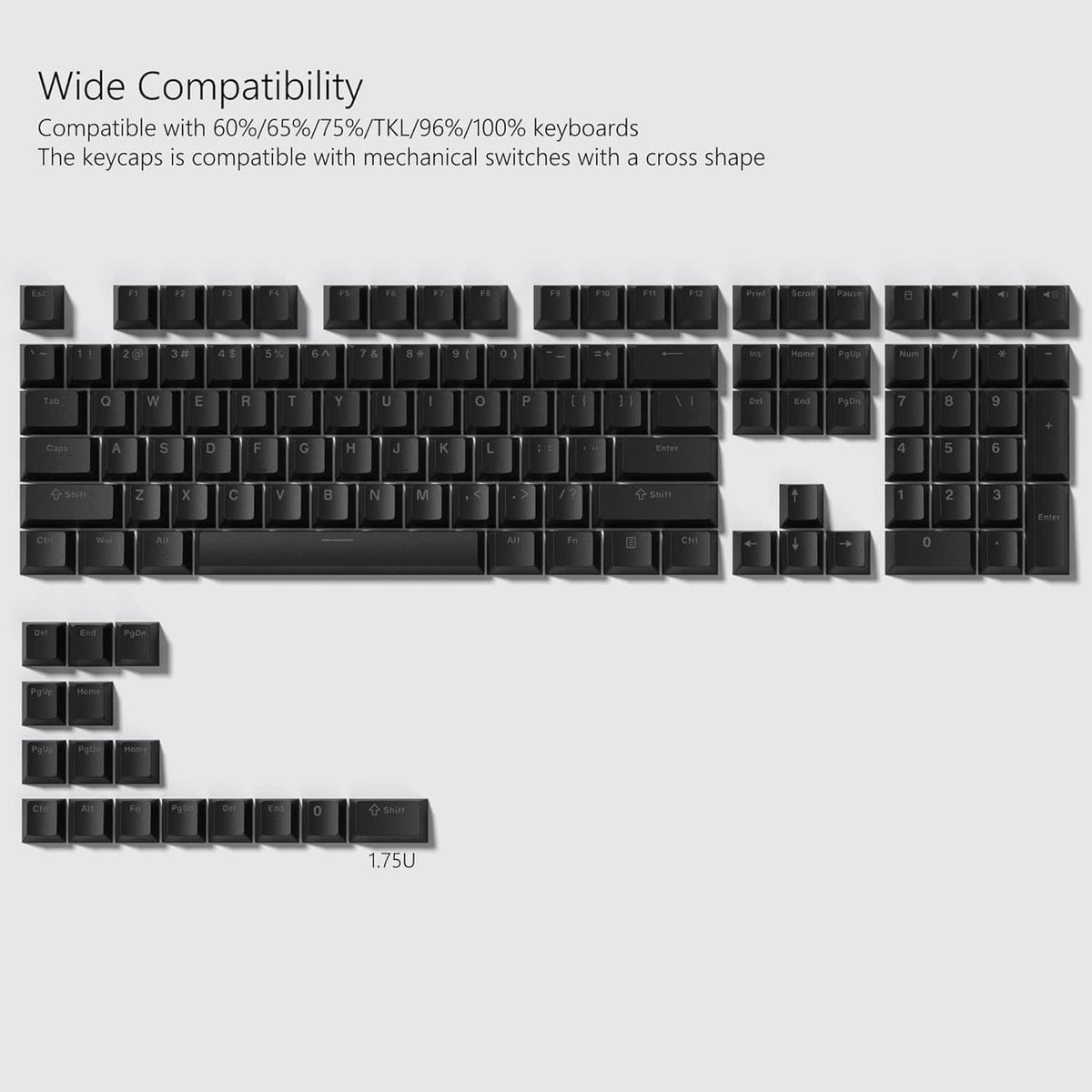 Womier - PBT Keycaps,Shine Through Custom Doubleshot Keys for All US Layout Cherry Gateron MX Switches Mechanical Keyboard - Black